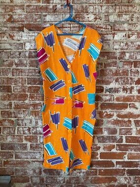 Women’s Vintage Colorful Cotton Long Button Front Dress Sleeveless